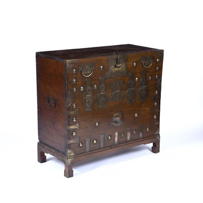 Lot 199 - A Korean elm and brass bound chest with hinged...