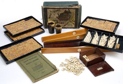 Lot 205 - A bamboo and bone mah-jong set, cased; a...