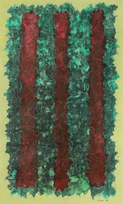 Lot 257 - William Gear (1915-1997) Red Verticals, 1989...