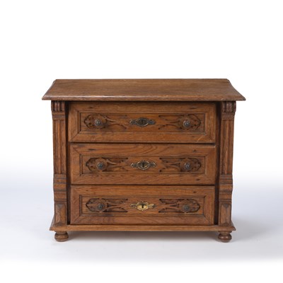 Lot 219 - A French miniature fruitwood chest, of three...