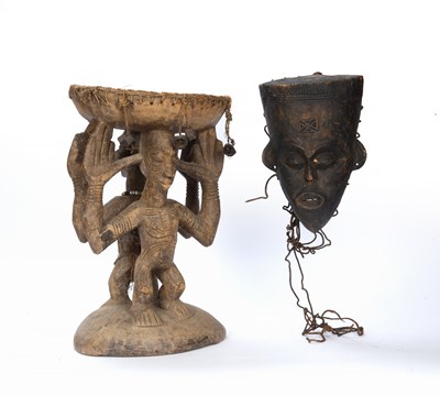 Lot 331 - Carved tribal stool, with two figures...