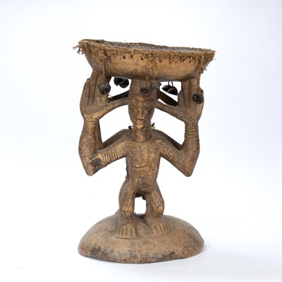 Lot 331 - Carved tribal stool, with two figures...