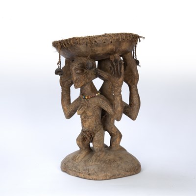 Lot 331 - Carved tribal stool, with two figures...