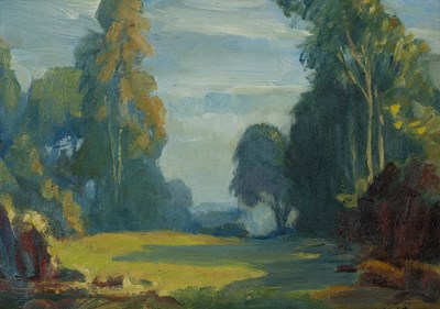 Lot 199 - 1930s School Park landscape indistinctly...