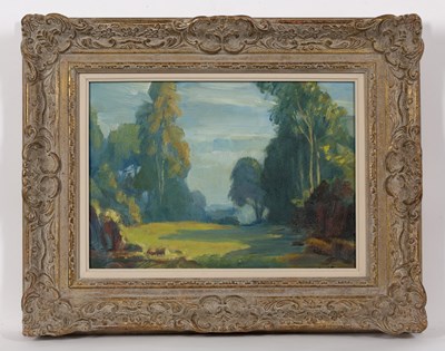 Lot 199 - 1930s School Park landscape indistinctly...