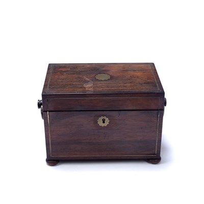 Lot 242 - A Regency rosewood and brass strung tea caddy...