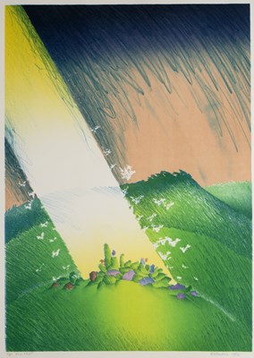 Lot 129 - Val Ewens (b.1946) 'Hill light' lithograph,...