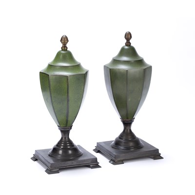 Lot 113 - A pair of Georgian style bronzed urns, each...