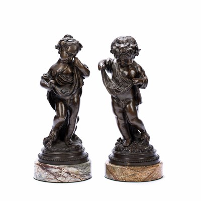 Lot 116 - A pair of bronze figures of harvest putti,...