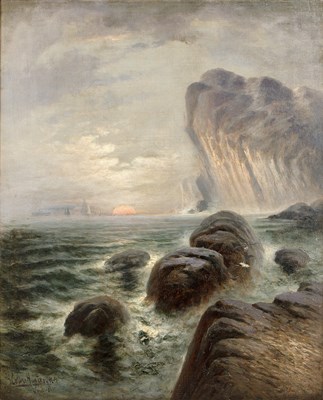 Lot 434 - Colin Hunter (1841-1904) Coastal rocks and a...