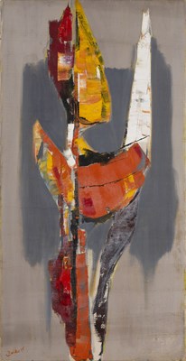 Lot 258 - Kit Barker (1916-1988) Figure abstract signed...