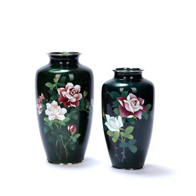 Lot 254 - Two Oriental enamel floral urn shape vases,...