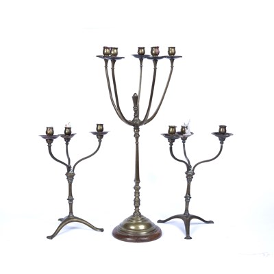 Lot 50 - A 19th century brass five branch candelabrum,...