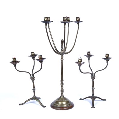 Lot 50 - A 19th century brass five branch candelabrum,...