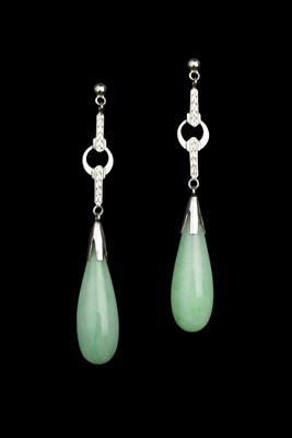 Lot 162 - A pair of jade ear pendants, each...