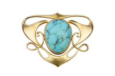 Lot 103 - An Arts and Crafts turquoise set panel brooch...