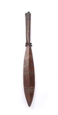 Lot 345 - A polynesian paddle shaped club, carved wood...