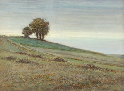 Lot 42 - Clara Knight (b.1861) Landscape at dusk,...