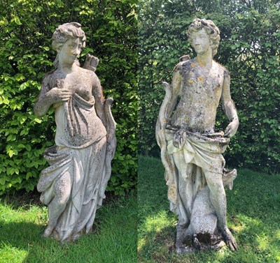 Lot 687 - A pair of cast composite sculptures of Diana...