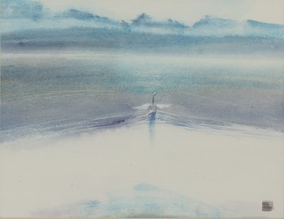 Lot 59 - Leslie Worth (1923-2009) Swan alighting,...