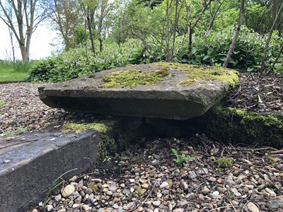 Lot 690 - A pair of old square carved stone pier caps,...