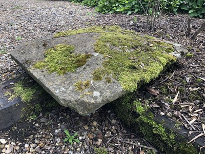 Lot 690 - A pair of old square carved stone pier caps,...