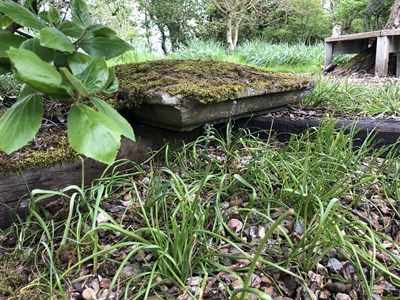 Lot 690 - A pair of old square carved stone pier caps,...
