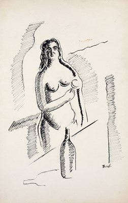 Lot 16 - George Bissill (1896-1973) Nude with Bottle...