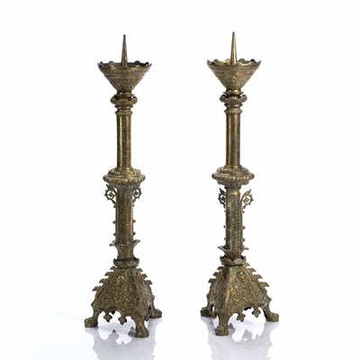 Sold at Auction: A Pair of Miniature Brass Pricket Candlesticks