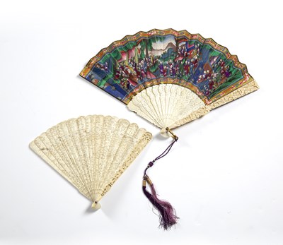 Lot 51A - A 19th century Cantonese fan with carved ivory...