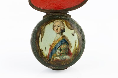 Lot 329 - An antique painted metal 'Jacobite' snuff box,...