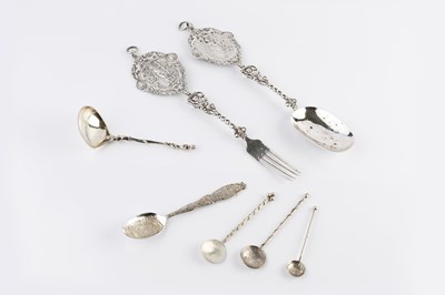 Lot 442 - A Continental silver serving spoon and fork,...