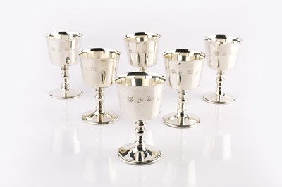 Lot 448 - A set of six silver goblets, with tapered...