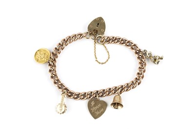 Lot 53 - A charm bracelet, the 9ct gold curb-link...