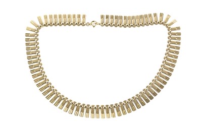 Lot 6 - A 9ct gold fancy-link collar necklace, of part-...