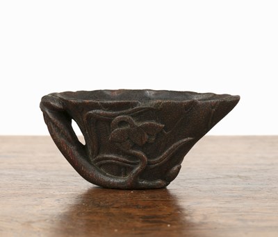 Lot 216 - Carved horn small libation cup Chinese, of...