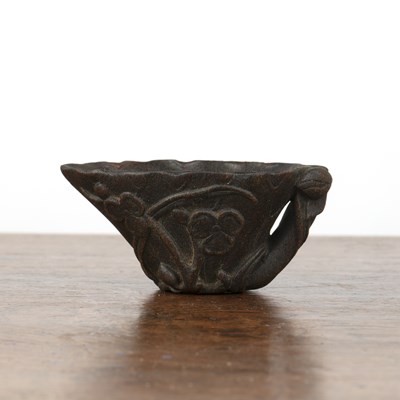 Lot 216 - Carved horn small libation cup Chinese, of...