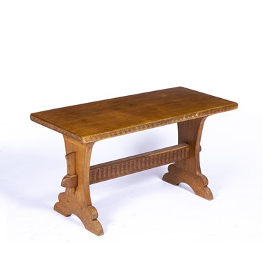 Lot 77 - Cotswold School Oak low table with carved...