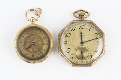 Lot 200 - An open face fob watch, the circular gilt dial...