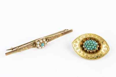 Lot 47 - A late 19th century turquoise panel brooch,...