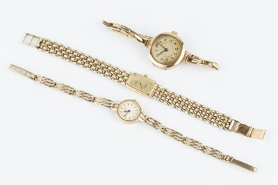 Lot 208 - Three lady's 9ct gold bracelet watches, the...