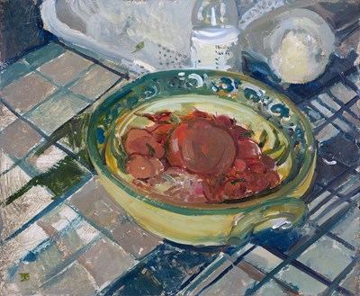 Lot 242 - Thomas Coates (b.1941) Bowl of Tomatoes signed...