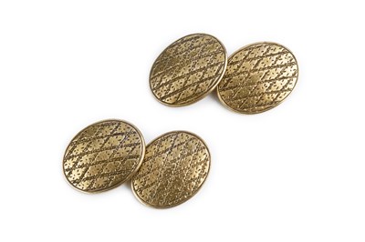 Lot 44 - A pair of cufflinks, each oval panel with...