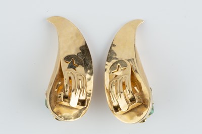 Lot 77 - A pair of ear clips, each teardrop-shaped...
