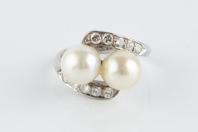 Lot 153 - A cultured pearl and diamond dress ring, of...