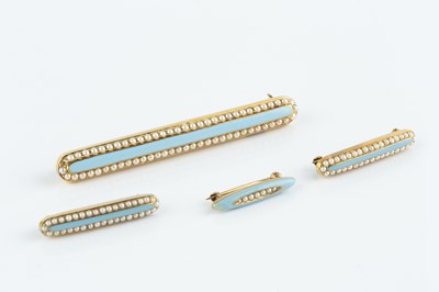 Lot 49 - A collection of enamel and half pearl bar...