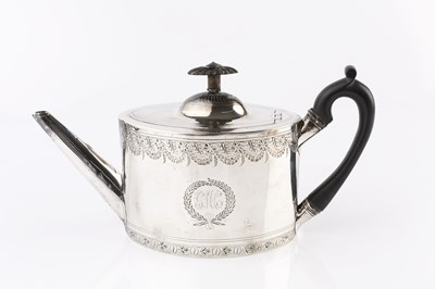 Lot 472 - A George III silver tea pot, of oval form,...