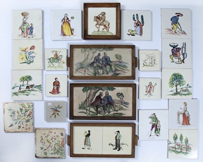 Lot 390 - Collection of tiles consisting of: a trio of...