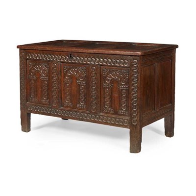 Lot 582 - An 18th century and later oak chest or coffer...