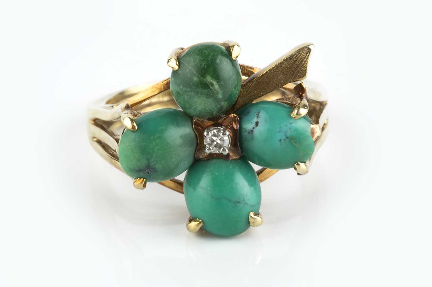 Lot 48 - A turquoise and diamond dress ring, modelled...